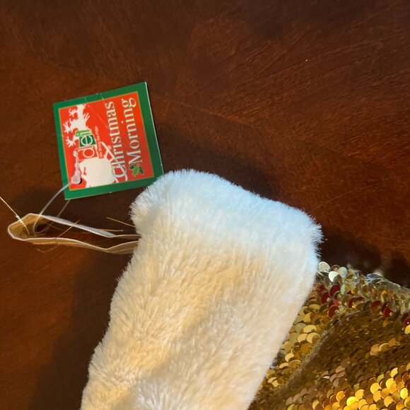 DEI Mermaid Tail Christmas Stocking Sequined Gold‎ & White Plush - Picture 2 of 3